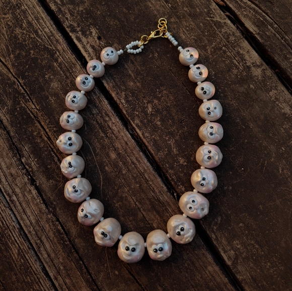 🌊🐚Pearl🐬Funny 🐚Face 🐚Necklace - Picture 11 of 14